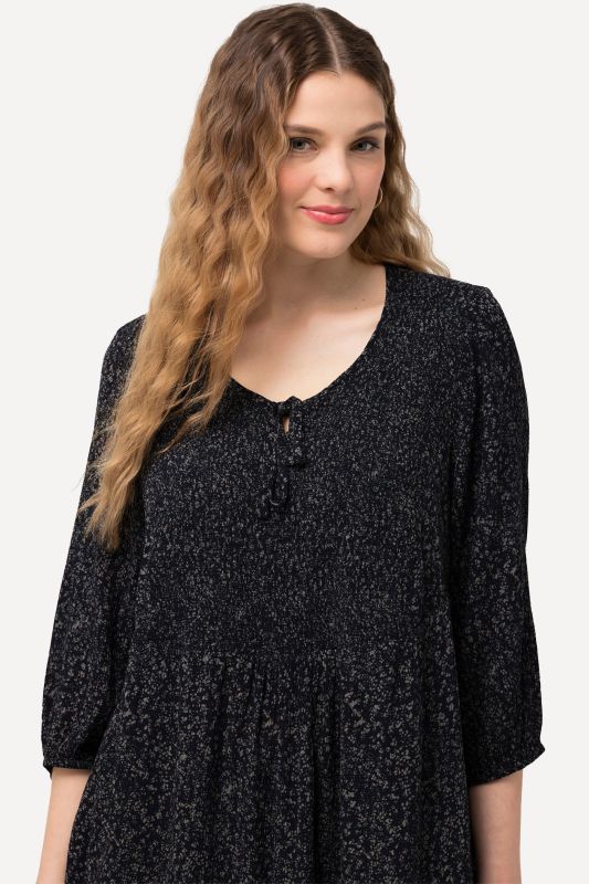 Polka Dot 3/4 Sleeve Smocked Blouse