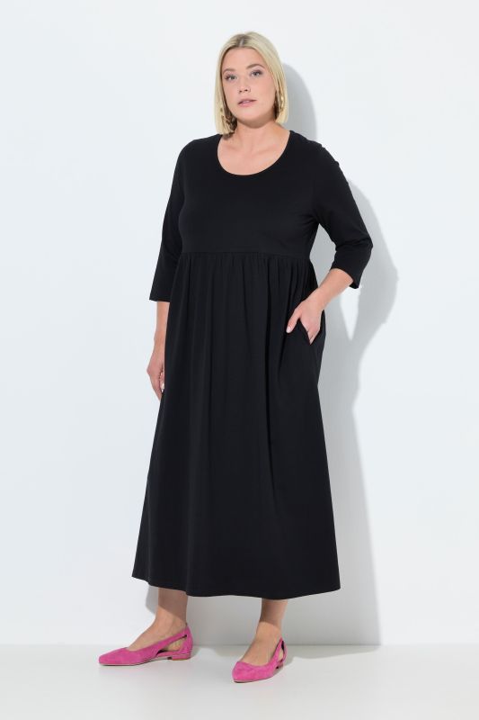 Cotton Knit 3/4 Sleeve Empire Pocket Dress