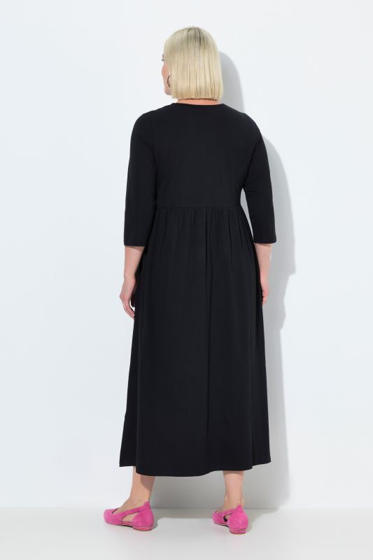 Cotton Knit 3/4 Sleeve Empire Pocket Dress
