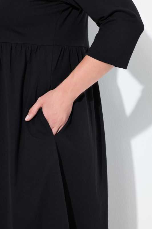 Cotton Knit 3/4 Sleeve Empire Pocket Dress