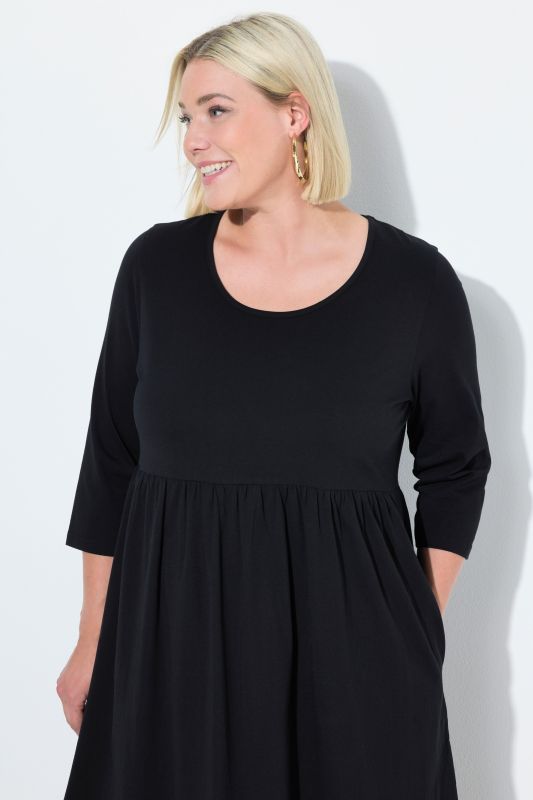 Cotton Knit 3/4 Sleeve Empire Pocket Dress