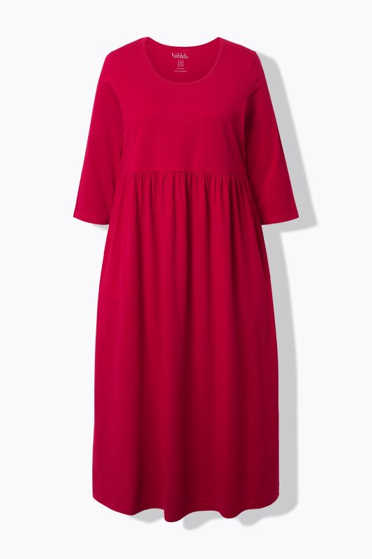 Cotton Knit 3/4 Sleeve Empire Pocket Dress
