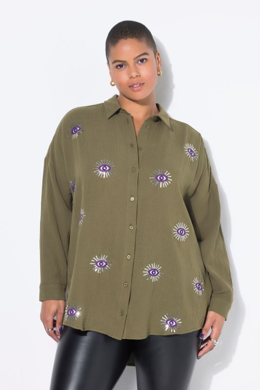 Eye Embroidery Button Front Shirt