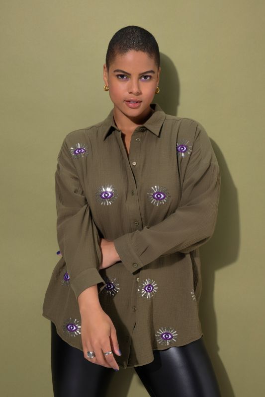 Eye Embroidery Button Front Shirt