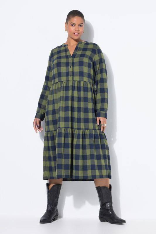 Flannel Check Empire Long Sleeve Dress