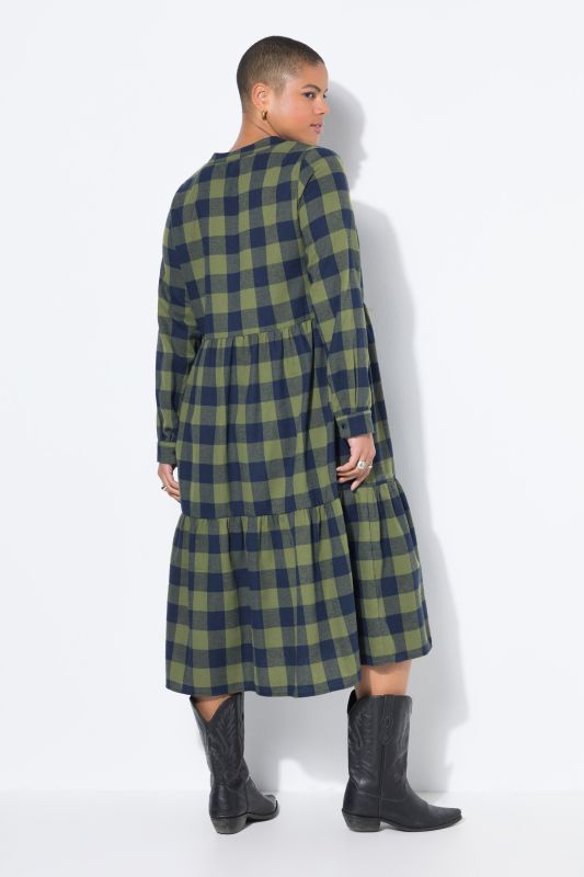 Flannel Check Empire Long Sleeve Dress