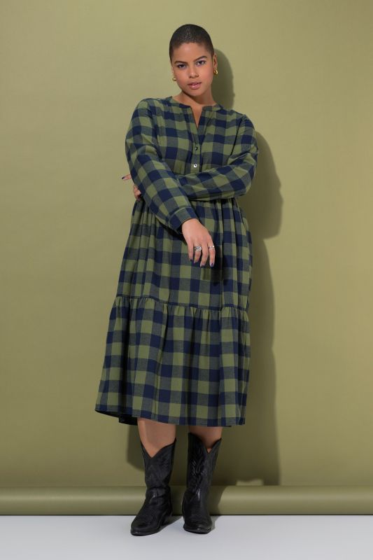 Flannel Check Empire Long Sleeve Dress