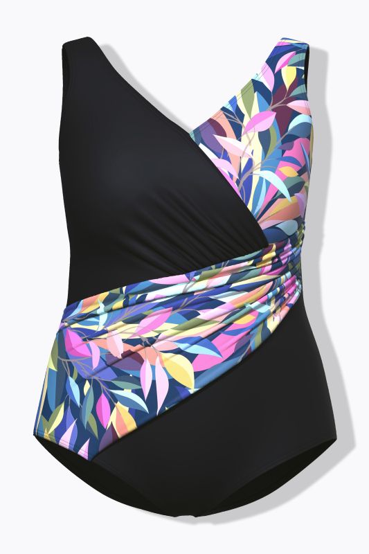 Leaf Print Wrap Look Swimsuit