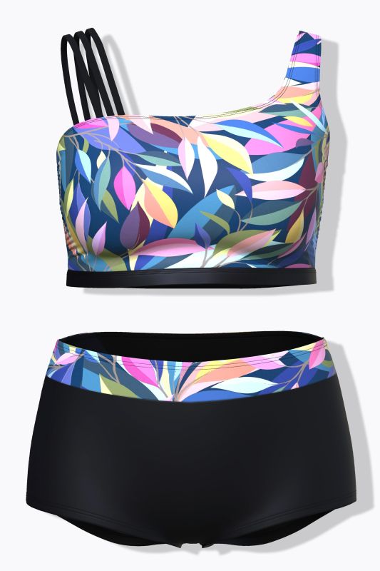 Split Strap Leaf Print Bikini Set