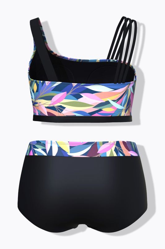 Split Strap Leaf Print Bikini Set