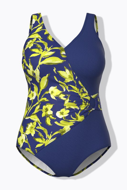 Neon Floral Wrap Look Swimsuit