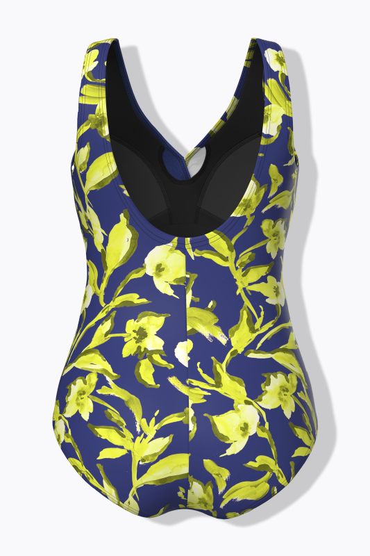 Neon Floral Wrap Look Swimsuit