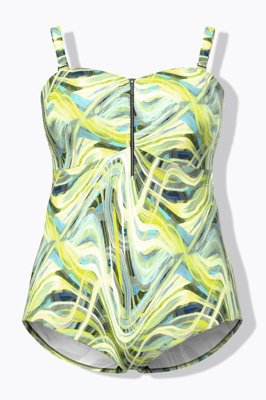 Abstract Wave Zip Front Swimsuit