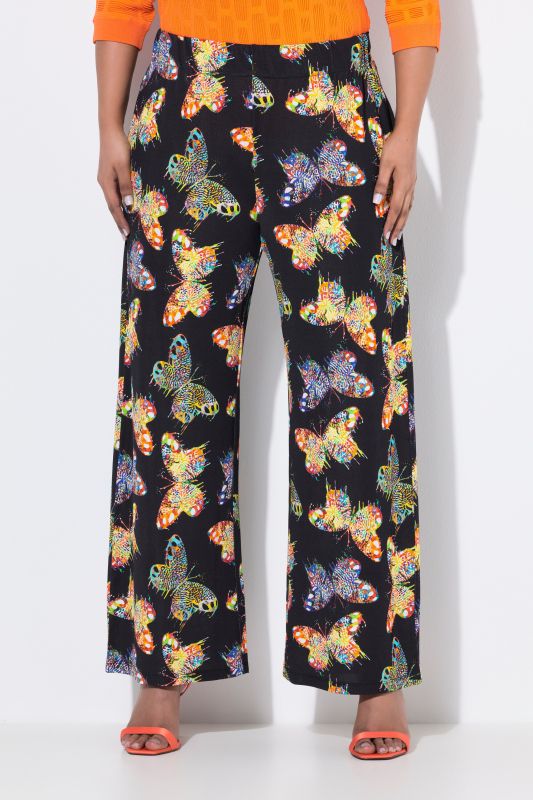 Butterfly Print Elastic Waist Slinky Pants