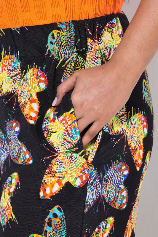 Butterfly Print Elastic Waist Slinky Pants