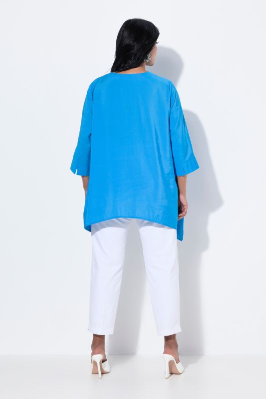 Oversized Pointed Hem 3/4 Sleeve Blouse