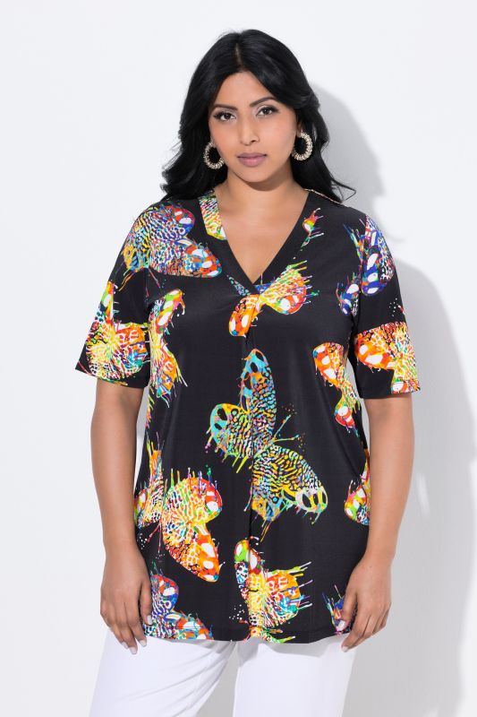 Butterfly Print Short Sleeve Slinky Top