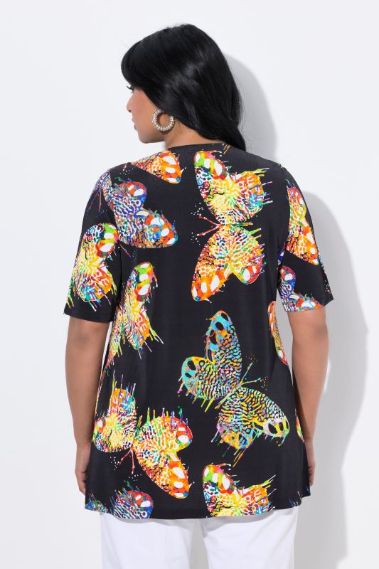 Butterfly Print Short Sleeve Slinky Top