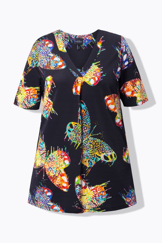 Butterfly Print Short Sleeve Slinky Top