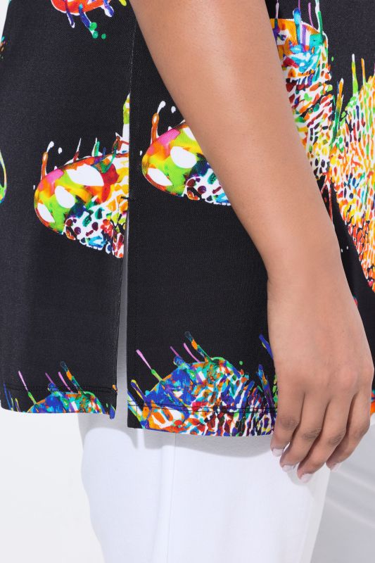 Butterfly Print Short Sleeve Slinky Top
