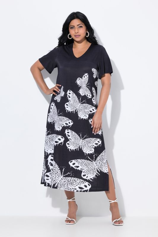 Butterfly Print Short Sleeve Slinky Dres