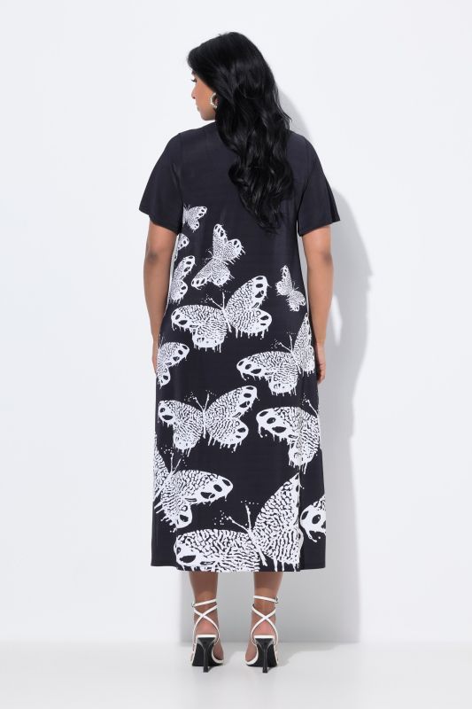 Butterfly Print Short Sleeve Slinky Dres