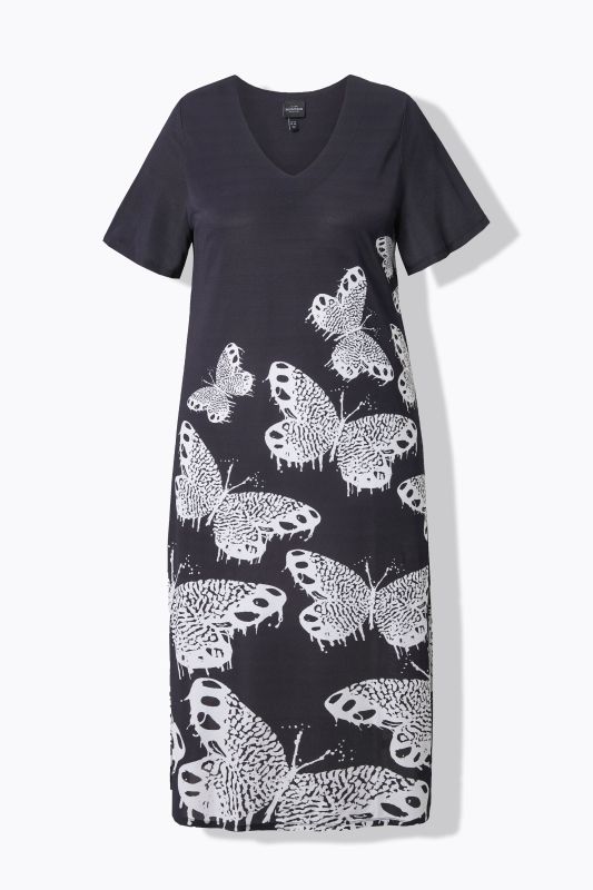 Butterfly Print Short Sleeve Slinky Dres