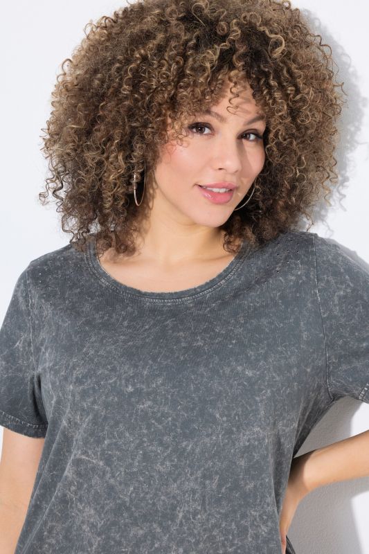 Rivet Detail Short Sleeve Acid Wash Tee