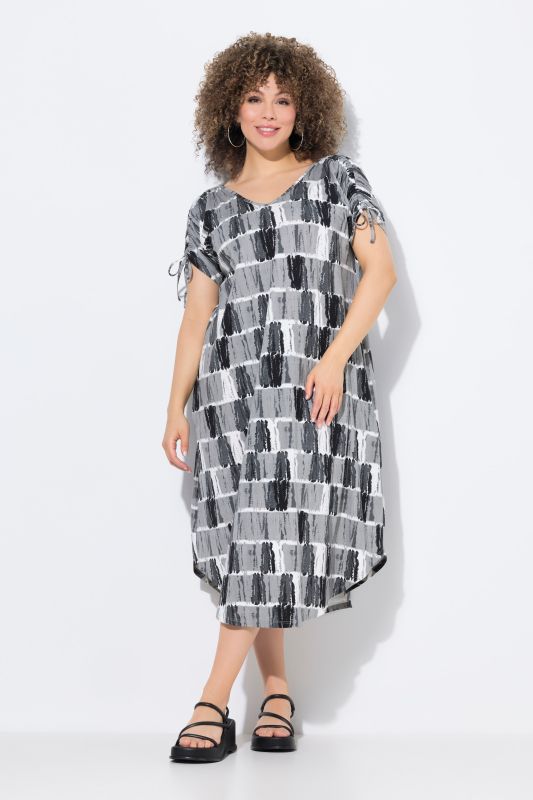Batik Striped Gathered Shoulders Dress