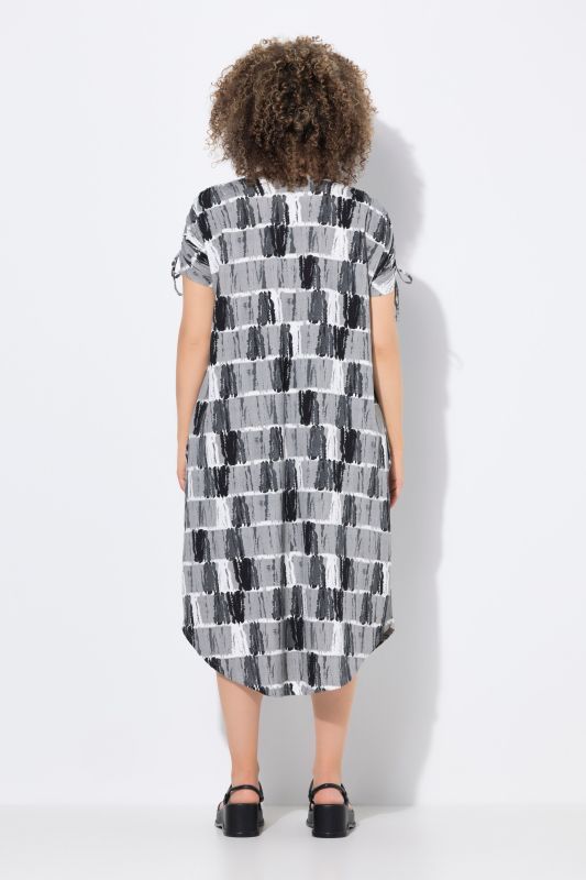 Batik Striped Gathered Shoulders Dress