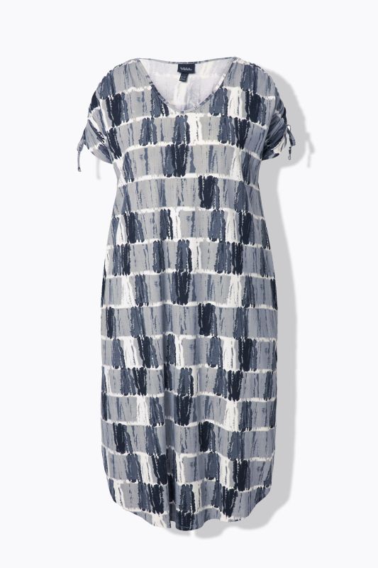 Batik Striped Gathered Shoulders Dress