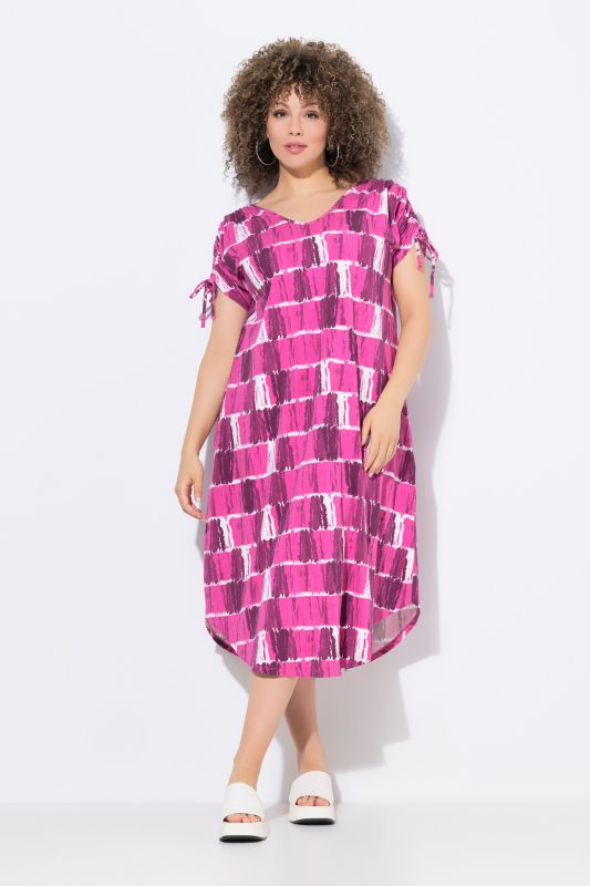 Batik Striped Gathered Shoulders Dress