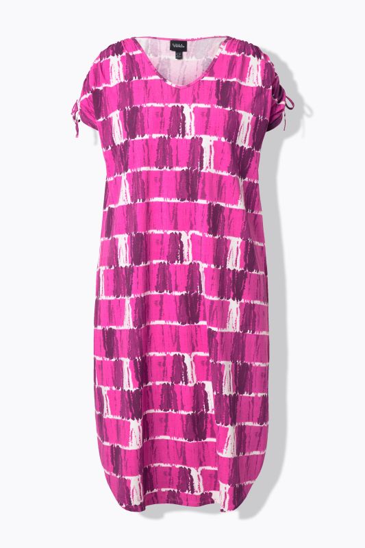 Batik Striped Gathered Shoulders Dress