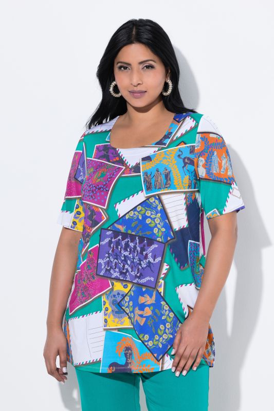 Postcard Short Sleeve Slinky Top