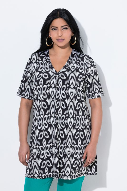 Geometric Floral Short Sleeve Tunic Blouse