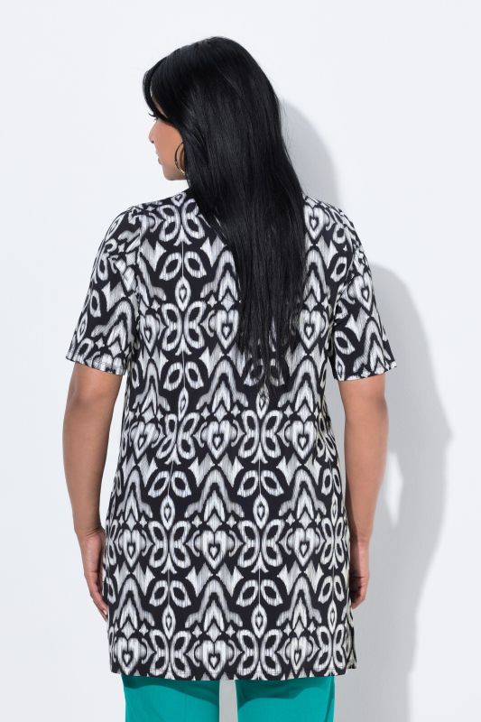 Geometric Floral Short Sleeve Tunic Blouse
