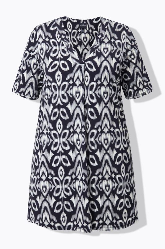Geometric Floral Short Sleeve Tunic Blouse