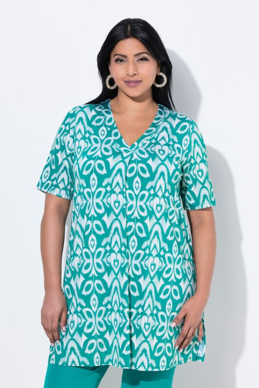 Geometric Floral Short Sleeve Tunic Blouse