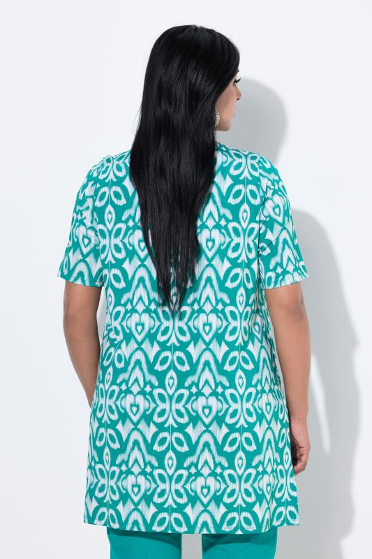 Geometric Floral Short Sleeve Tunic Blouse