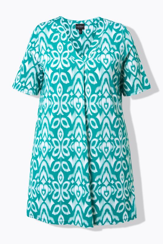 Geometric Floral Short Sleeve Tunic Blouse