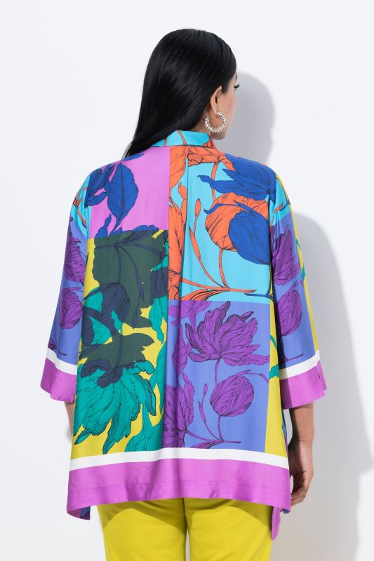 Patchwork Leaf Print Button Down Blouse
