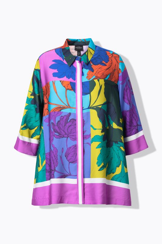 Patchwork Leaf Print Button Down Blouse