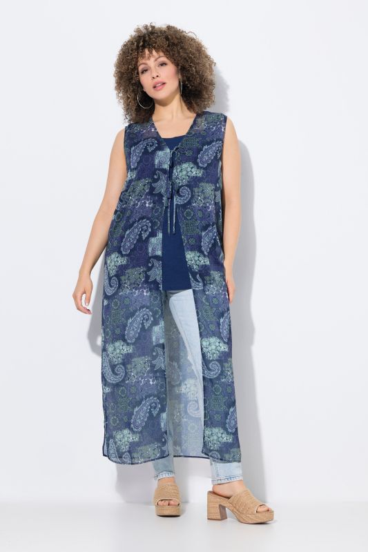 Sheer Paisley Extra Long Tie-Front Tank