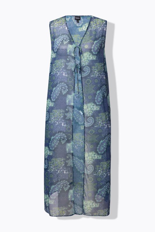 Sheer Paisley Extra Long Tie-Front Tank