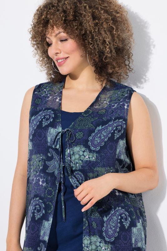 Sheer Paisley Extra Long Tie-Front Tank