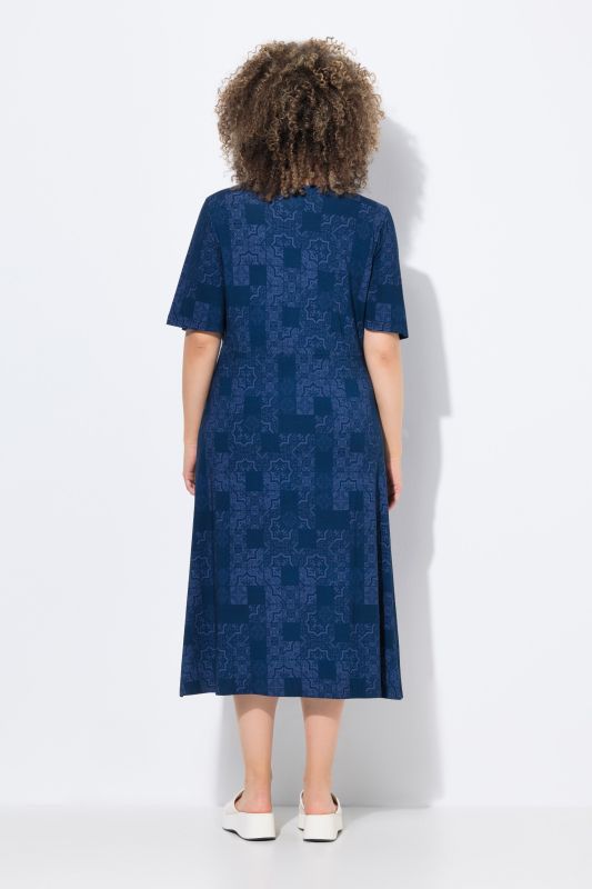 Mosaic Print Short Sleeve Midi Dress