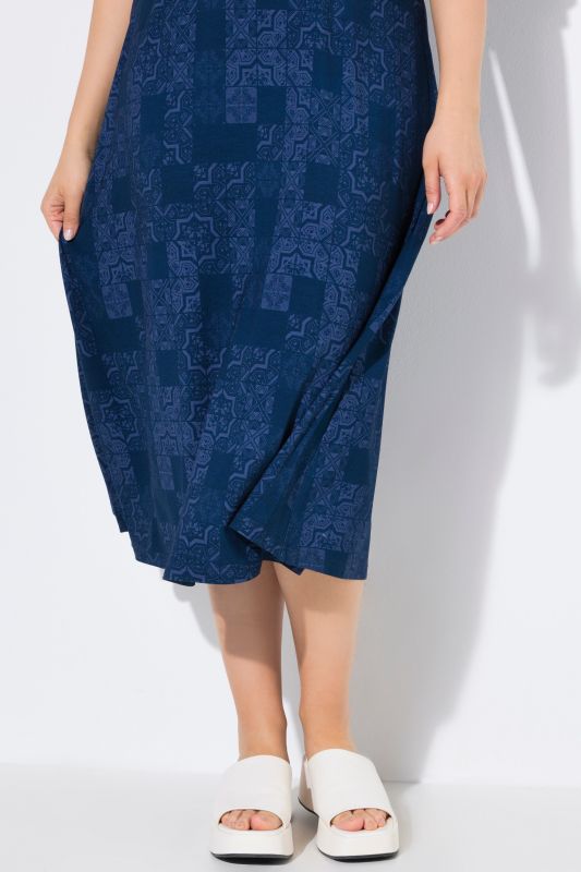 Mosaic Print Short Sleeve Midi Dress