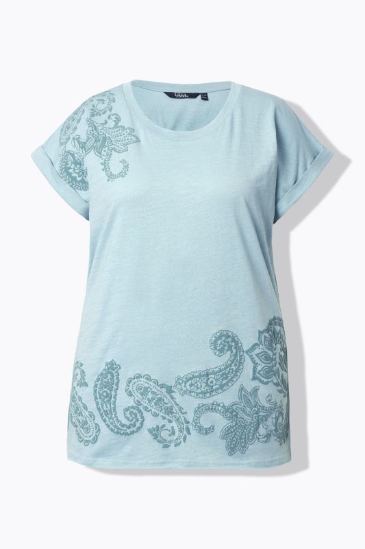 Textured Paisley Motif Cap Sleeve Tee