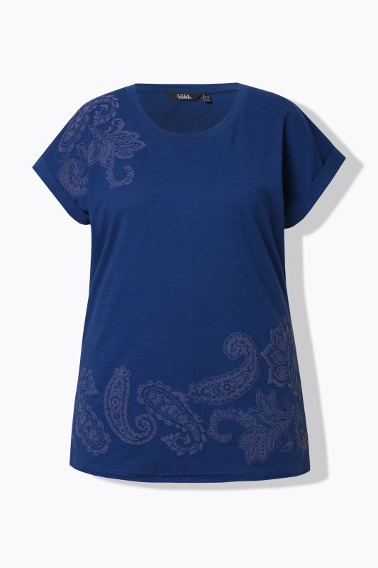 Textured Paisley Motif Cap Sleeve Tee
