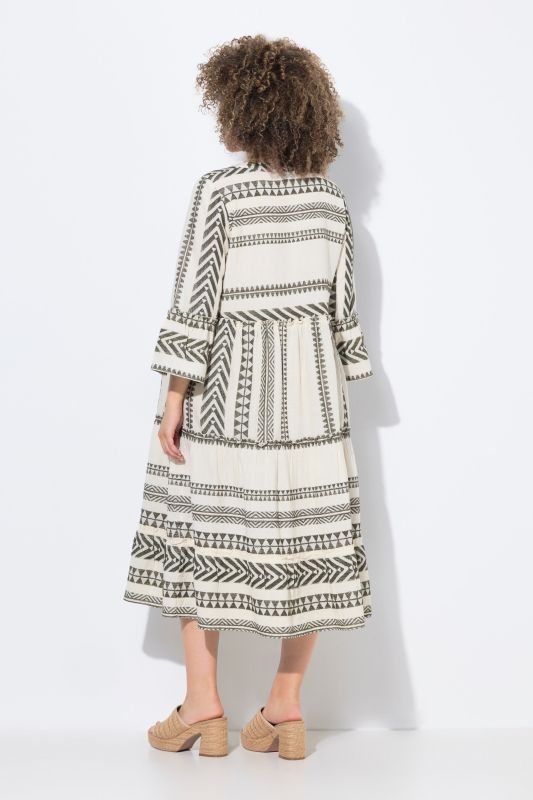 Geometric Striped 3/4 Sleeve Kaftan Dress